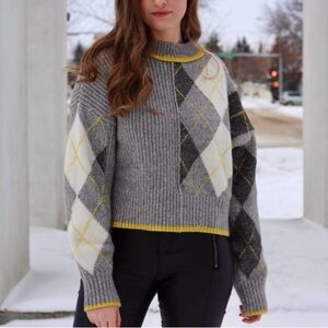 Pringle Of Scotland X H&M Gray Argyle Plaid Wool Blend Pullover Sweater Size M